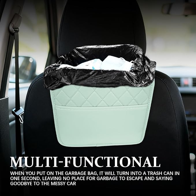 Car Seat Back Organizer, Car Organizers and Storage, PU Leather Vehicle Backseat Hanging Storage Pocket, Multipurpose Auto Organizer Hanging Universal for Most Vehicles (Green without Pocket)