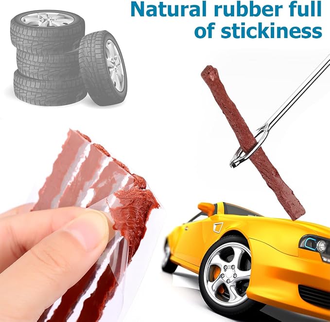 BESULEN Tire Repair Kit, 46 Pcs Heavy Duty Tire Plug Kit to Fix Punctures, Car Emergency Tool, Universal Plug Flats Patch Kit for Motorcycle, Truck, Tractor, Trailer, RV, SUV, ATV. Car Accessories