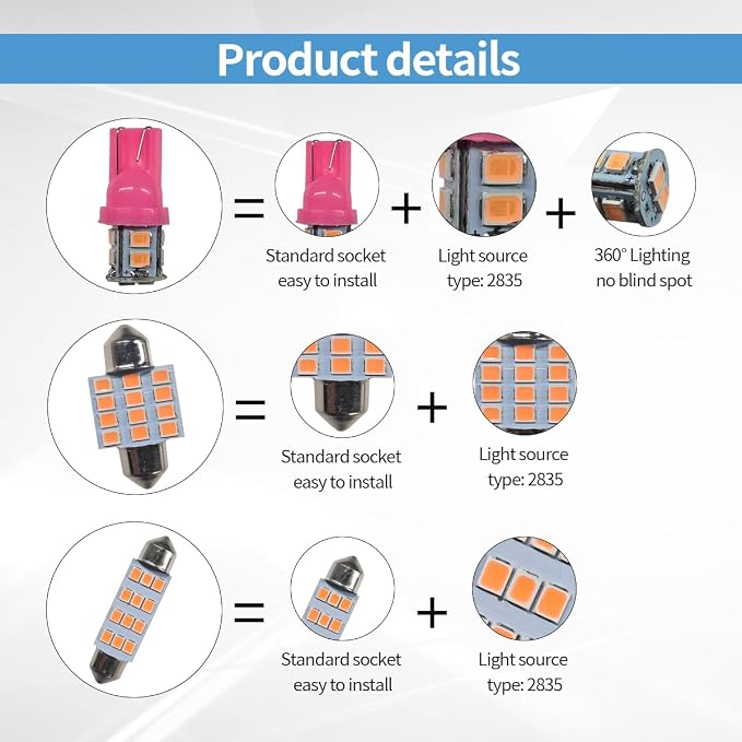 JOYCOURT 24PCS Car Interior LED Bulb, Dome Light LED Car Interior Replacement Bulb Kit Set T10 31 mm 41 mm for Vehicle Interior, Indoor Map Dome Lights, License Lights, Trunk Light, Etc.