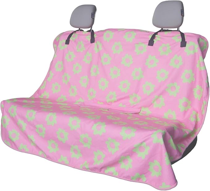 Back Seat Cover for Car Trucks Van SUV Jeep,Waterproof Rear Bench Towel Seat Covers for Dogs and Kids,Automotive Backseat Protector (Flower and Pink)