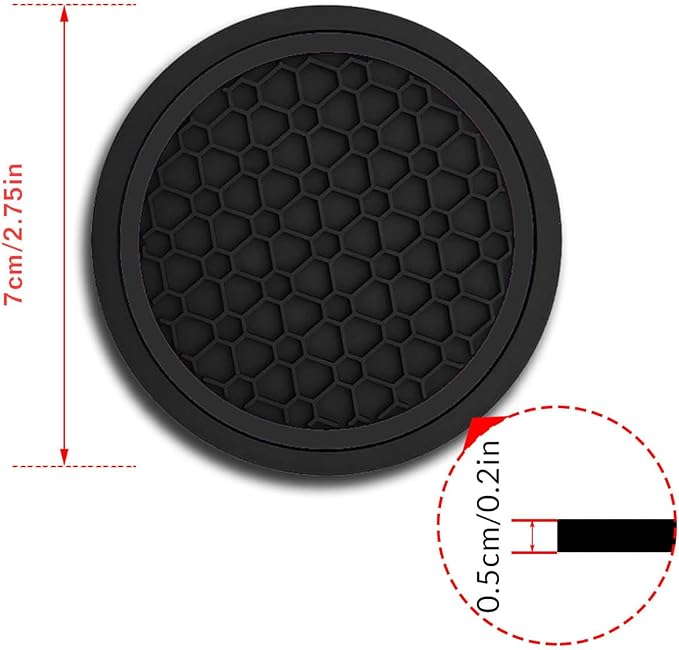 Car Cup Holder Coasters, Dustproof Automotive Interior Accessories Mat,2.75 Inch Non-Slip Insert Water Bottle Holder Pads, Universal for Vehicles, Trucks, RVs and More (Black/Black, 2PCS)