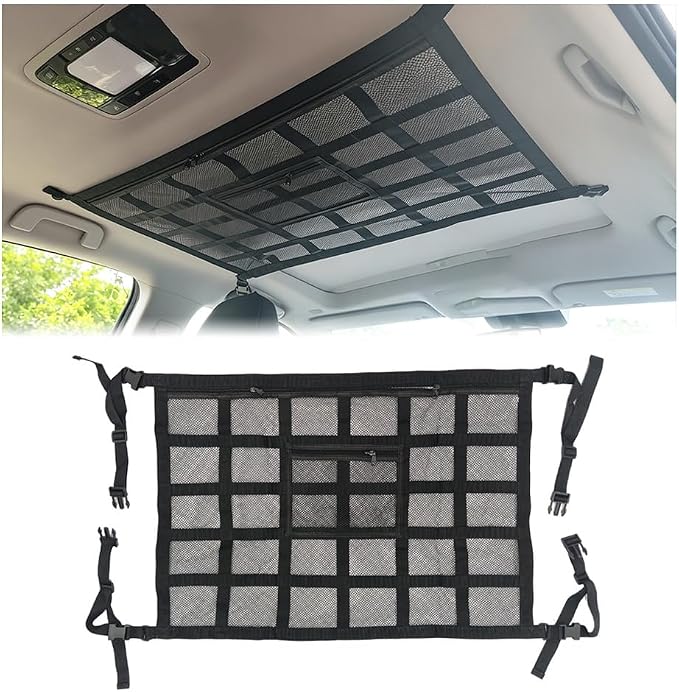Car Ceiling Cargo Net Pocket for Audi RS Q3 Sportback 8U/F3 2014-2020 2021 2022 2023 2024 2025 2026 Mesh Overhead Storage Organizer Car Roof Storage Bag for Camping Road Trip