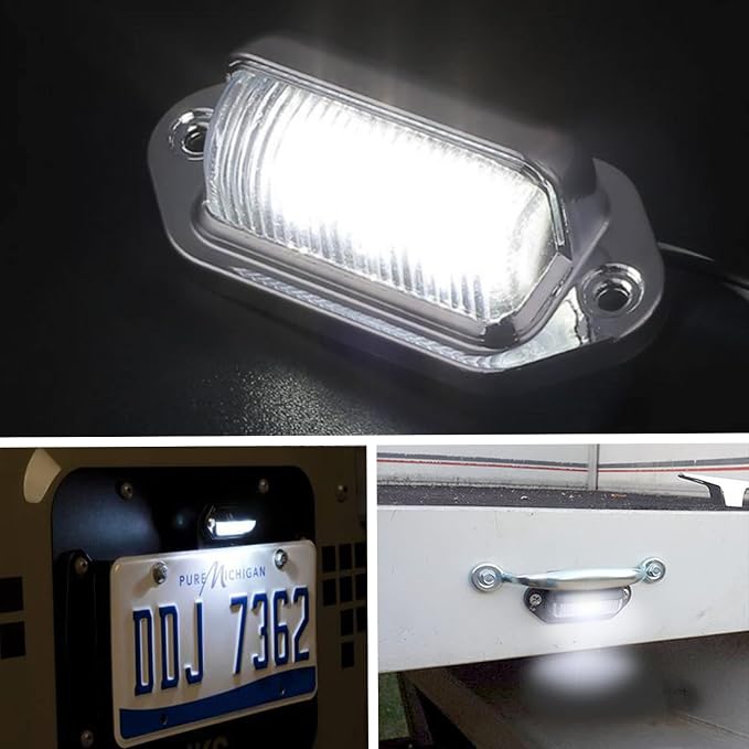 2PCS Xenon White LED License Plate Light - 12V-24V DC Waterproof 6-SMD Lamp Taillight for Truck, SUV, Trailer, Van, RV, Boats - Step Courtesy, Dome/Cargo, Under Hood Light