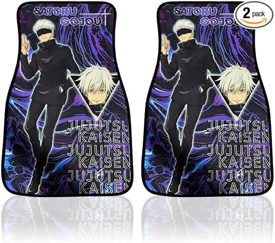 Anime Car Carpet Mat Set of 2 Front, Violet Gojujjk Design Automotive Accessories Interior All Weather Floor Mats Decor with Non Slip Black Anti Skid Backing