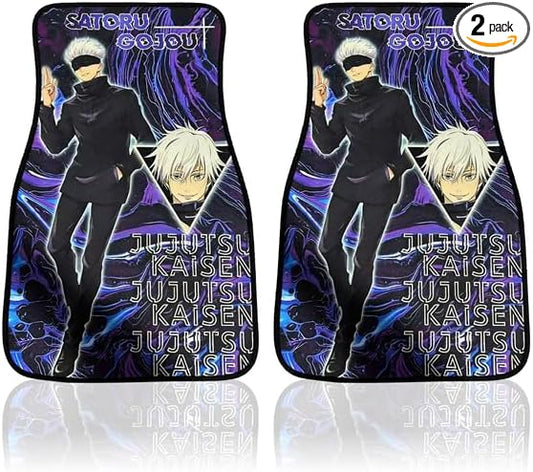 Anime Car Carpet Mat Set of 2 Front, Violet Gojujjk Design Automotive Accessories Interior All Weather Floor Mats Decor with Non Slip Black Anti Skid Backing