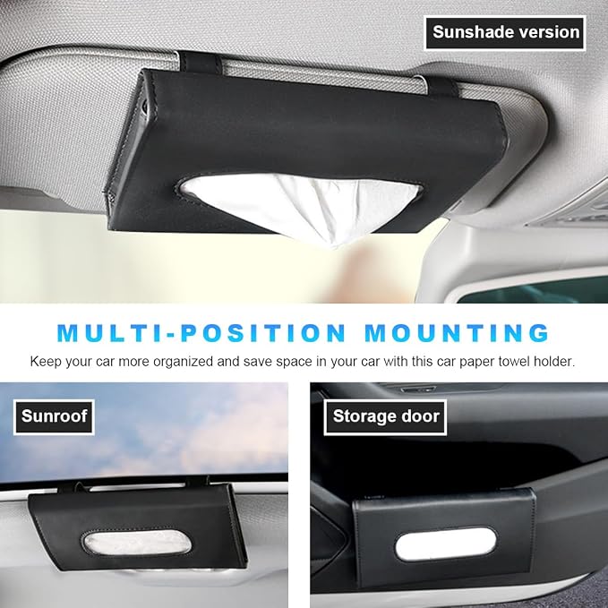 Ohleats Car Tissue Holder, Leather Sun Visor Napkin Holder, Auto Backseat Tissue Mask Case Dispenser for Most Vehicles, Universal Interior Car Accessories Hanging Tissues (Black)
