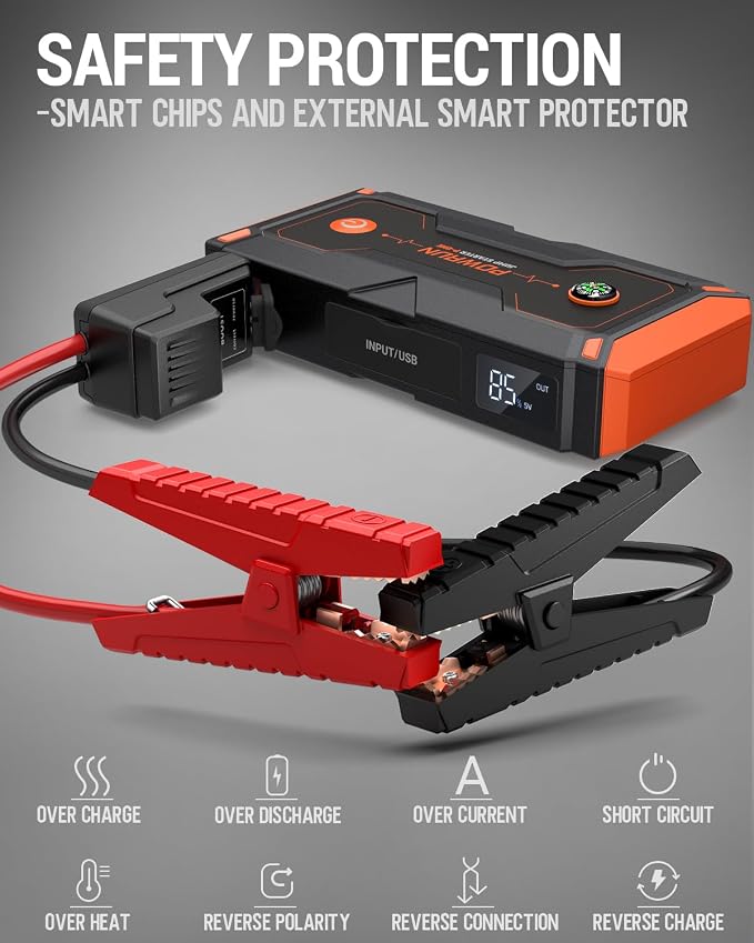 Powrun P-ONE Jump Starter, 2000A Portable Jump Box - Car Jump Starter Battery Pack for up to 8.0L Gas and 6.5L Diesel Engines, 12V Battery Jump Starter with Carry Case (Orange) | Up to 8.0L Gas Engine, 6.5L Diesel Engine, Includes Carry Case, Portable ...