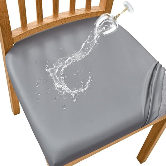 SearchI Waterproof PU Leather Seat Covers for Dining Chairs, 6 Pack Stretch Dining Room Chair Seat Covers, Kitchen Chair Seat Covers Protectors (Grayish)