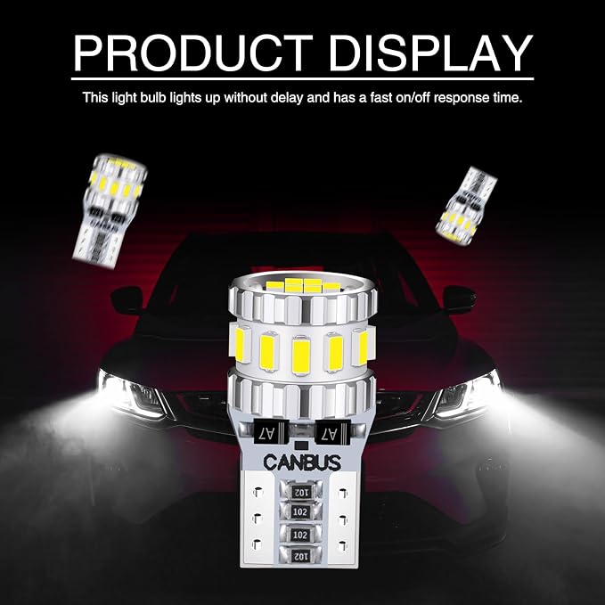 gunhunt Pack-2 Car Wide Lights, 3W Led Light Bulbs, Aluminum Reading Lights, License Plate Lights, Instrument Lights, Auto Bulb Replacements, Universal for Most Cars, Trucks, SUVs (White #1702)