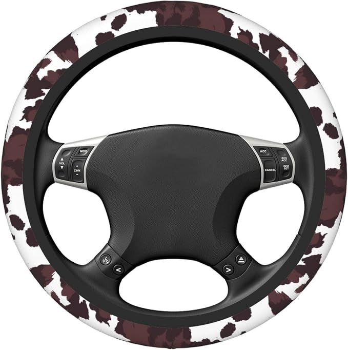 Brown Cow Print Neoprene Steering Wheel Cover for Men Women Anti-Slip Elastic Steering Wheel Protective Cover 15in Universal Car Accessories Fit Cars, SUVs, Auto