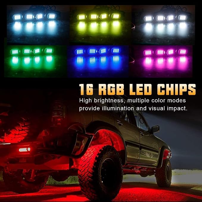 SUNPIE Rock Lights, 12 Pods RGB LED Rock Lights Underglow kit with APP/Remote Control & Music Mode, Waterproof Underglow Light kit for Car Jeep ATV UTV SUV Pickup Off Road RZR