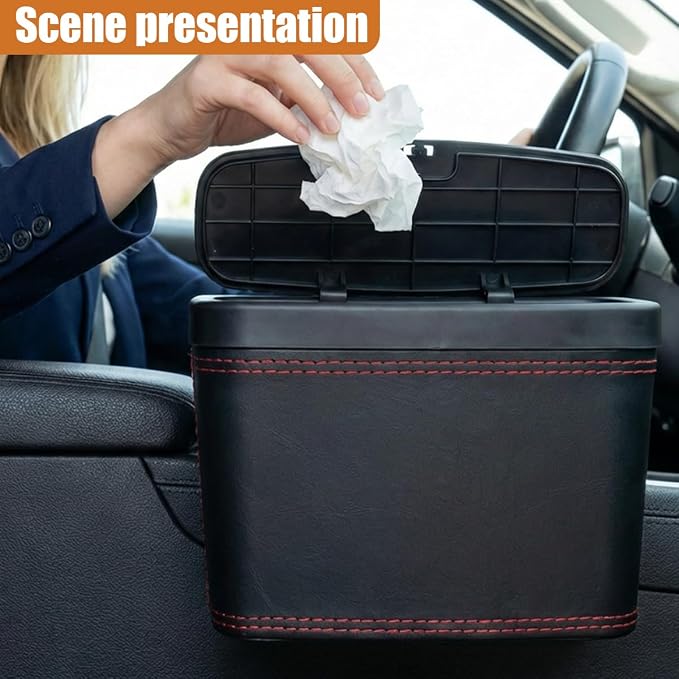 Mini Car Trash Can with Lid, Water-Resistant Leakproof Garbage Can, Small Auto Door Storage Trash Bin, Multipurpose Vehicle Interior Organizer Accessories for Car Home Office(Black)