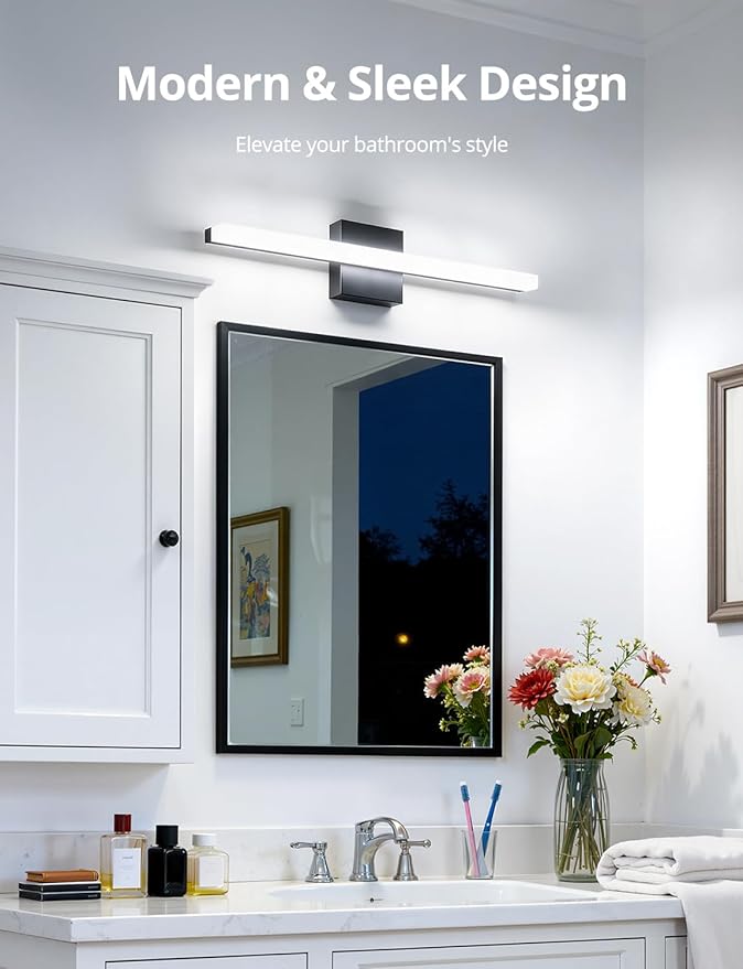 Combuh Led Vanity Lights Over Mirror Soft Shadow Free Black Bathroom Lamp for Wall,14W 24 Inch Long Restroom Lighting Bars Cool White 6000K Lámparas Luces para Baños Sobre Espejo Modernas 2 Pack