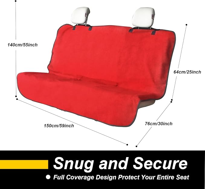 Back Seat Cover for Car Trucks Van SUV Jeep,Waterproof Rear Bench Towel Seat Covers for Dogs and Kids,Automotive Backseat Protector (Red)