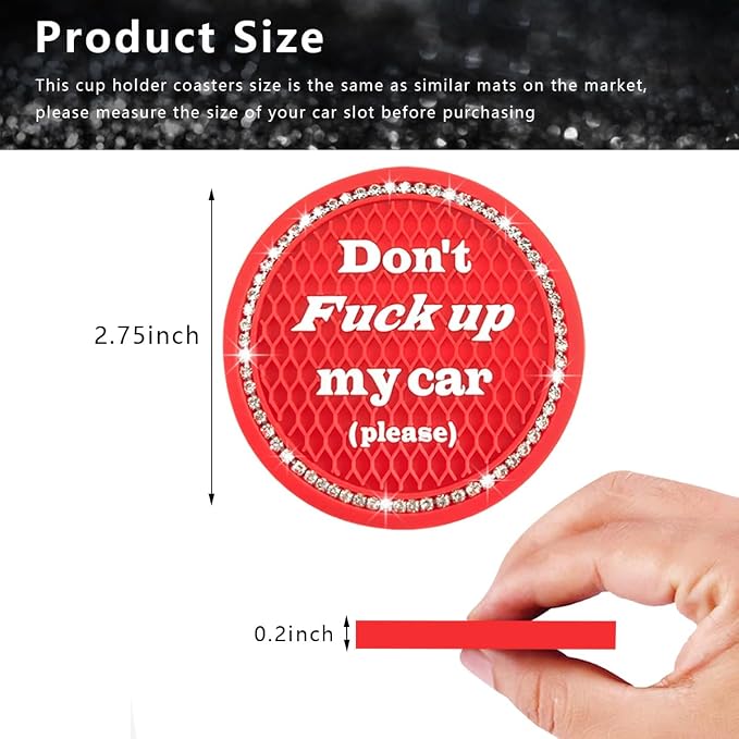 Ziciner 2 Pack Bling Car Cup Holder Coaster, 2.75 Inch Anti-Slip Auto Insert Cup Coaster, Crystal Car Drink Cup Mat Perfect for Women Girls, Universal Interior Decor Accessories (Red)