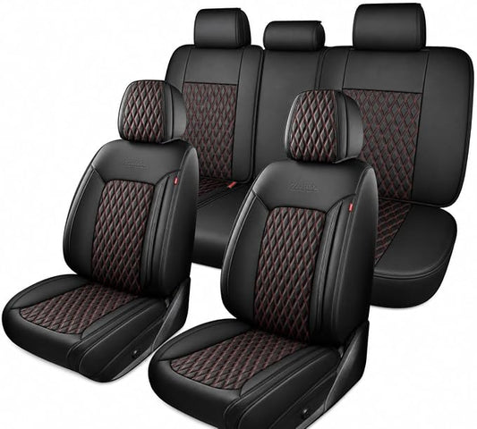 Red and Black Thick Nappa Leather Automotive Car Seat Covers Full Set | Univerasal Precision Fit,3D Contoured,Waterproof,ThickTexture Nappa Leather,for most Suvs Trucks Sedans