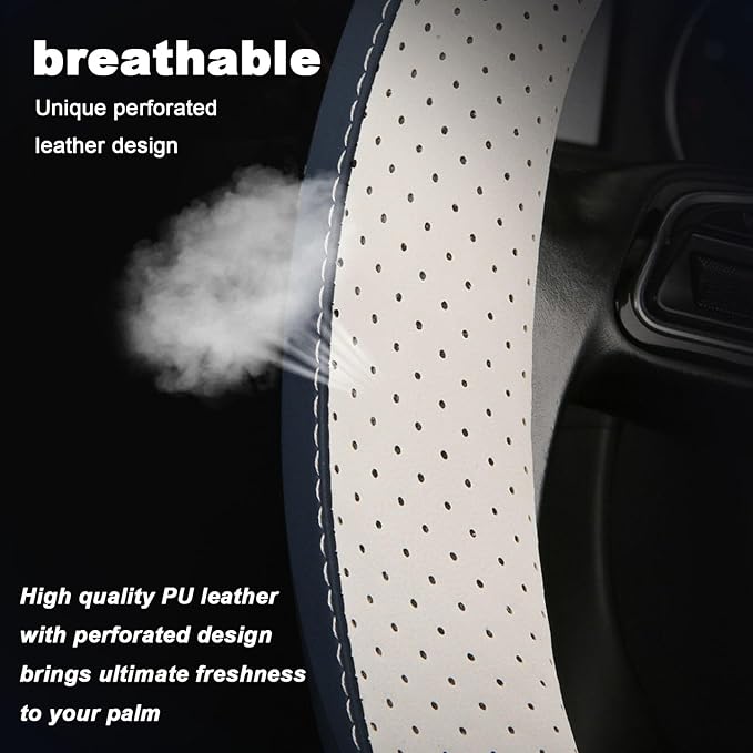 Breathable Perforated Leather Steering Wheel Cover, Universal 15-inch car Steering Wheel Grip, Soft and Comfortable, Breathable and Non-Slip, Suitable for sedans, Vans, SUVs (Pink)