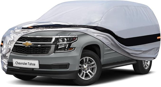 10 Layers SUV Car Cover Custom Fit for Chevrolet Chevy Tahoe (2007-2024) Waterproof All Weather for Automobiles, Outdoor Full Cover Rain Sun UV Protection.Silver