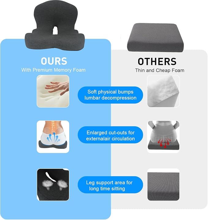 Denchy Memory Foam Car Seat Cushion with Back Support, Truck Driver Cushion | Seat Cushion with Lumbar Support Pillow for Long Driving, Orthopedic Butt Sitting Pad for Office Chair Pain Relief