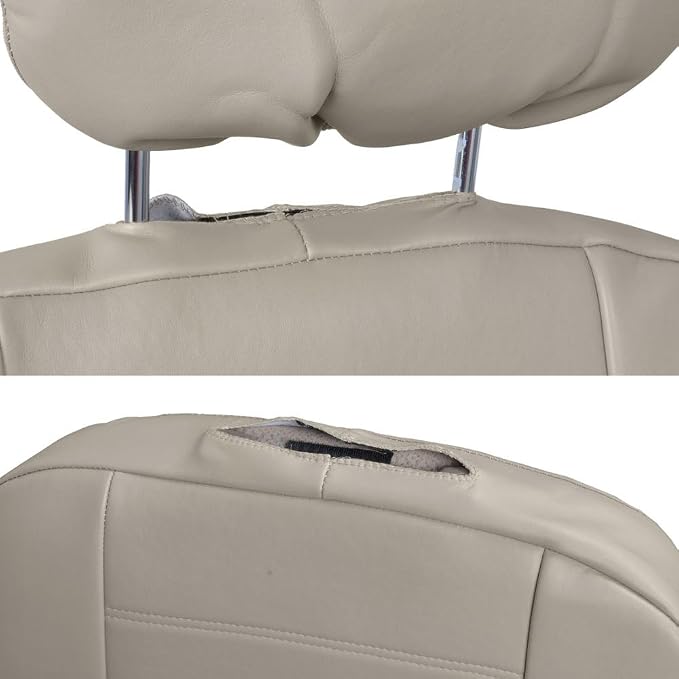 BDK carXS Beige Leather Car Seat Covers Front Seats Only, 4-Piece Faux Leather, Includes Front Seat Covers, Automotive Seat Covers for Trucks SUV