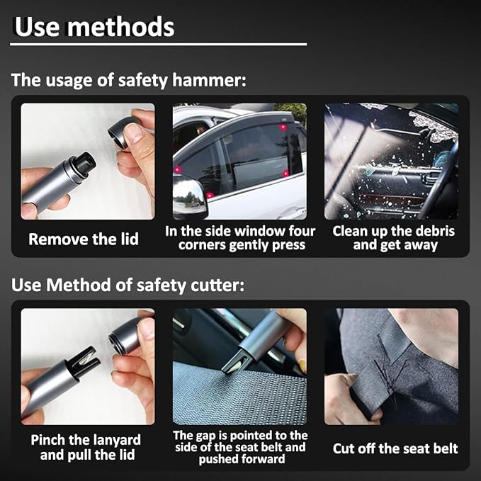 smosun Safehammer - Safe Hammer Glass Breaker Under Water, Car Hammer Seatbelt Cutter Window Breaker Emergency Escape Tool,Safehammer Glass Breaker for New Cars (3PCS Red & Black & Silver)