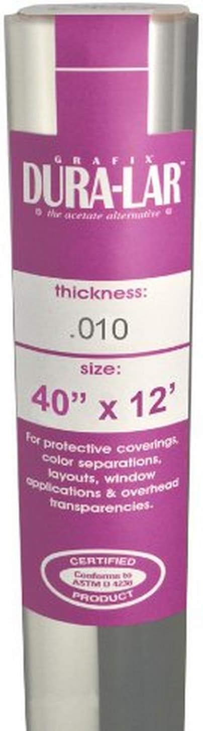 Grafix Dura-Lar 0.010" Film, Ultra Clear, Glossy 40" x12', Material, Mylar/Acetate Alternative for, Blank Stencils and Templates, Protection, Transparencies, Windows, Arts and Crafts, Roll