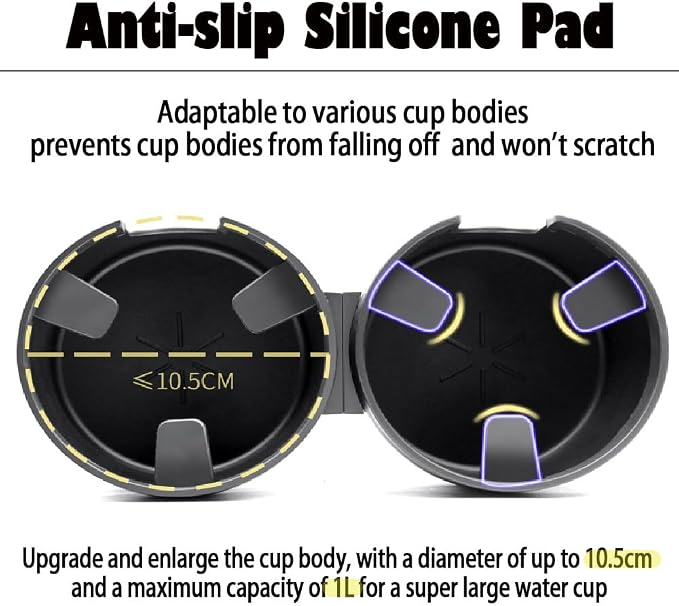 Car Cup Holder Expander, 2 in 1 Cup Holder Expander with Adjustable Base, Cup Holder Insert for 10-46 OZ Bottles, Cups, Extra Automotive Cup Holder for Car Fits for Yeti, Hydroflask, Car Accessories