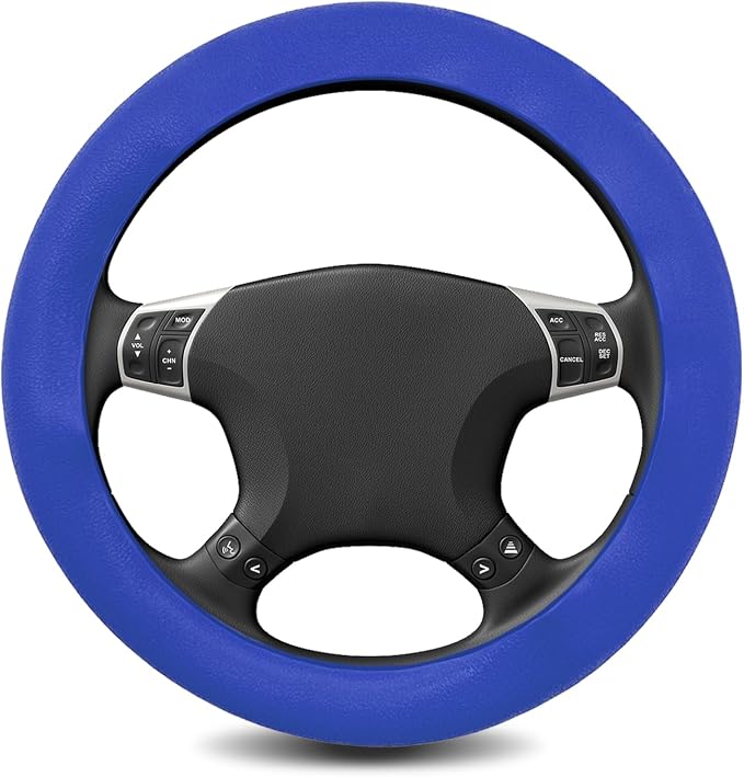 Silicone Steering Wheel Cover - Thicker Universal Stretchy & Anti-Slip Grips, Universal Fit 14"-16" Silicone Steering Wheel Protector for Men and Women, Car Interior Accessory (Blue)