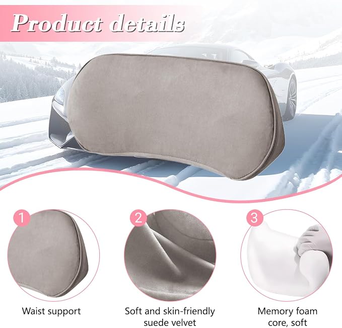 Osilly Car Lumbar Support Pillow, Memory Foam Comfortable Vehicle Seat Lower Back Support Cushion, Back & Sciatica Pain Relief Automotive Driver Seat Pad, Universal for SUV RV Truck (Light Gray)
