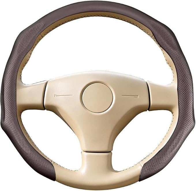 Car Steering Wheel Cover, Comfortable Grip Non-Slip Breathable Vehicle Steering Wheel Protector, Automotive Interior Decoration Accessories, Universal Fit (Coffee)