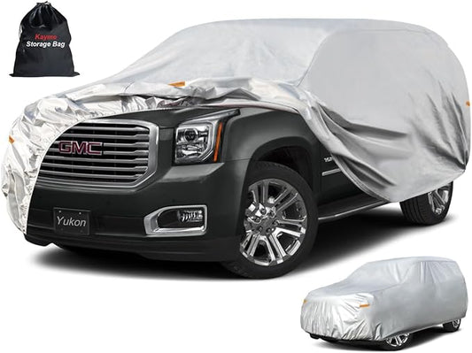 Kayme 6 Layers SUV Car Cover Custom Fit for GMC Yukon (1995-2025) Waterproof All Weather for Automobiles, Outdoor Full Cover Rain Sun UV Protection.Silver