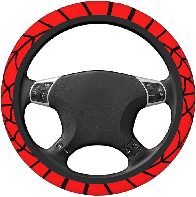 Red Black Spider Web Elastic Steering Wheel Cover Non-Slip Breathable Steering Wheel Protector Fit Auto, SUVs, Truck