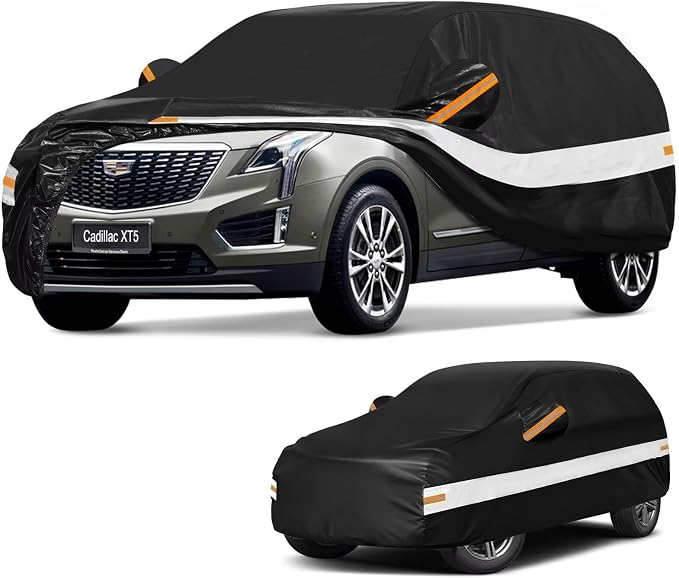 10 Layers SUV Car Cover Custom Fit for Cadillac XT5, SRX (2016-2026), Waterproof All Weather for Automobiles, Outdoor Full Cover Sun Dust Rain Protection with Cotton. Black
