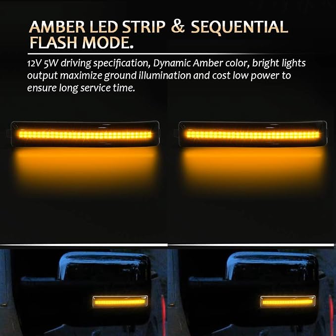D-Lumina Sequential LED Side Mirror Reflector Turn Signal Lights Smoked Lens Compatible with 2009-2014 Fo-rd F150, Side Marker Blinker Light Replace Factory Amber Reflectors