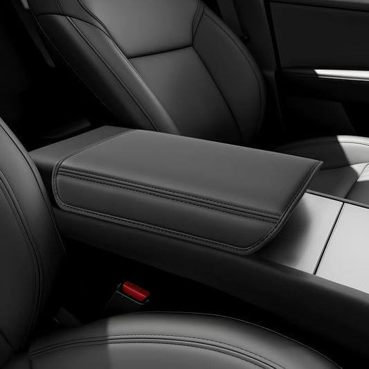 for Tesla Model Y Juniper(2025-2026) & Model 3(2024-2026) Leather Center Console Cover [Soft Touch & Match Seat Color] Armrest Cover for Tesla Model 3 & Model Y Juniper Accessories Black