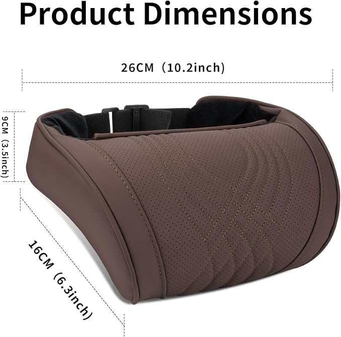 Car Headrest Memory Foam Neck Pillow for Driving with Leather Cover Soft Comfortable Seat Head Pillow Cushion for Most Cars SUV Sedan Home Office Brown (2PC)