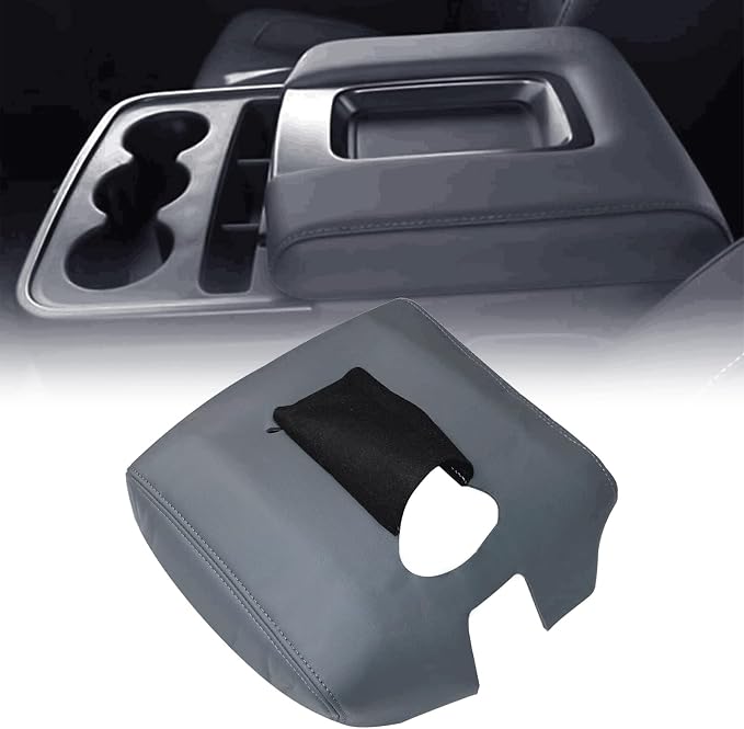 SecosAutoparts 2014-2018 Center Console Armrest Cover Lid for Chevy Silverado & GMC Sierra 1500 2500 3500 - Dark Gray Leather Replacement Cover, Jump Seat 40/20/40 Split Bench, Microfiber Leather