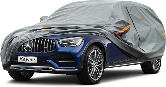 Kayme Heavy Duty SUV Car Cover Waterproof All Weather, Full Exterior Covers Sun Rain UV Protection. Universal Fit Mercedes-Benz GLE-Class, Audi Q7/Q8, Toyota Highlander, Cadillac XT6.