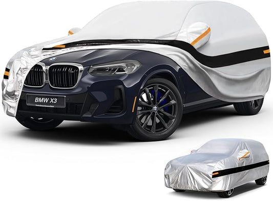 10 Layers SUV Car Cover Custom Fit for BMW X3 (2010-2026) F25, G01, G45, G48, Waterproof All Weather for Automobiles, Outdoor Full Cover Sun Dust Rain Protection with Cotton. Silver