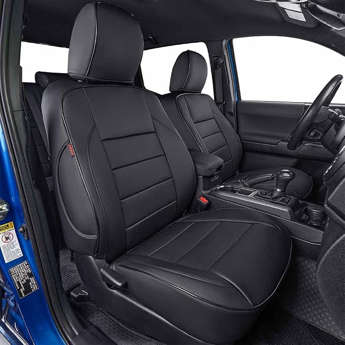 EKR Tacoma Seat Covers Custom Fit for Toyota Tacoma 2016 2017 2018 2019 2020 2021 2022 2023 Double Cab/Crew Cab -Truck Seat Covers for Car Full Set,Faux Leather(Black)