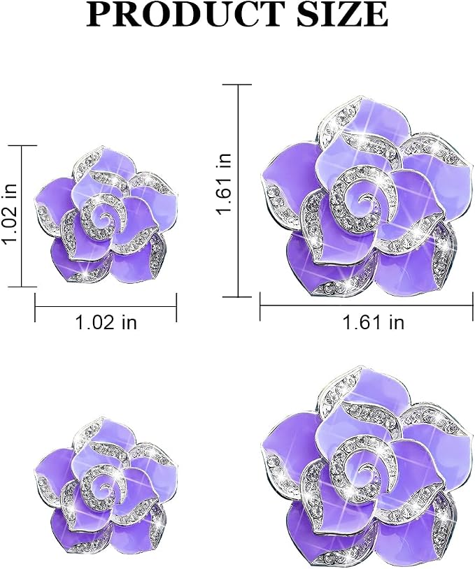 Osilly Bling Car Air Vent Clips, 4PCS/2Set Flower Rhinestone Vehicle Air Outlet Clamp, Sparkly Diamond Automotive Interior Vent Clip Charm Decor Accessories, Universal for SUV Truck RV (Purple)