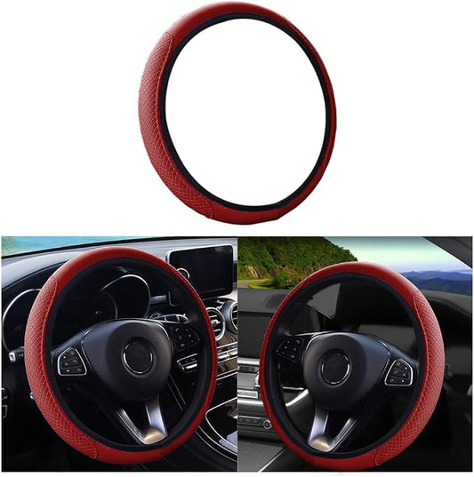 Leather Car Steering Wheel Cover, Anti-Slip Breathable Microfiber Leather Steering Wheel Protector for Women Men, Universal 15'' Elastic Soft Odorless, Car Accessories for Car, Truck, SUV (Wine Red)