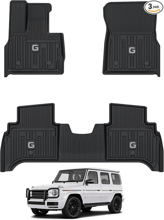 3W Floor Mats Fit for 2019-2025 2026 Mercedes-Benz G Class/G500/G550/AMG G63 SUV TPE All Weather Custom Fit Floor Liner for Benz G Class 1st & 2nd Row Car Mats, Black