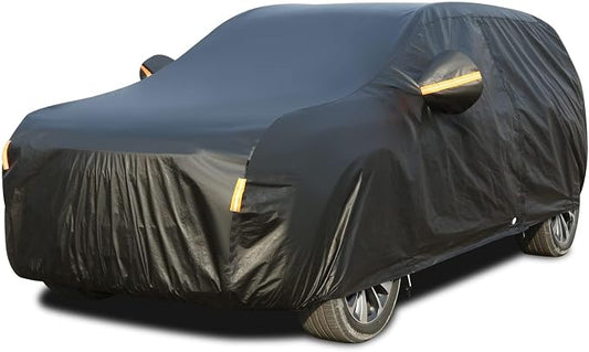 Tecoom Waterproof All Weather SUV Cover, Thick Fleece Lined Car Cover with Lock & Zipper Door, Snow Hail UV Sun Protection, Fit for SUV (206"–215"), Black