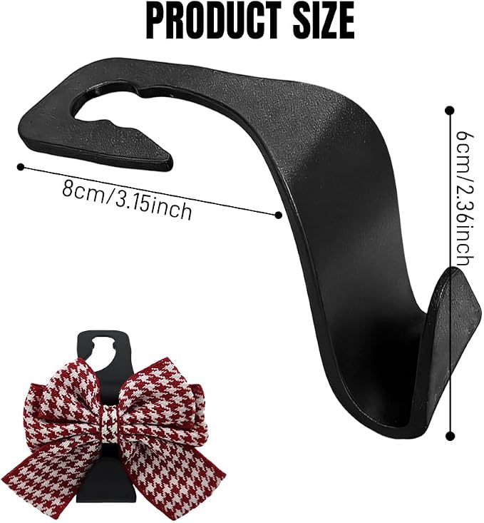 2PCS Car Seat Headrest Hooks, Car Purse Hook, Cute Bow Knot Vehicle Seatback Hanging Storage Organizer, Auto Seatback Decor Organizer Hanger for SUV Truck (Houndstooth/Red)