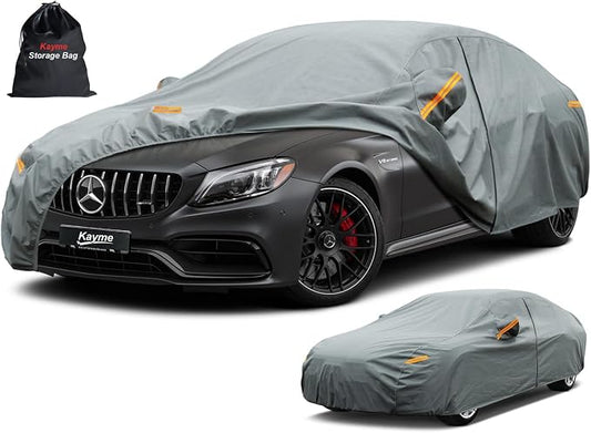 Kayme Heavy Duty Car Cover Custom Fit Mercedes Benz C-Class C300 C350 C400 C450 C63 AMG, Waterproof All Weather for Automobiles, Full Exterior Covers Sun Rain UV Protection.