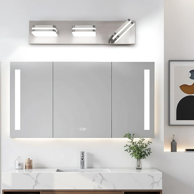 Torondo 360° Rotate LED Bathroom Vanity Light Fixtures, Acrylic Vanity Lights for Bathroom, Modern Wall Lighting Fixtures Over Mirror Living, Brushed Nickel, Natural White, 3-Light, 17-Inch