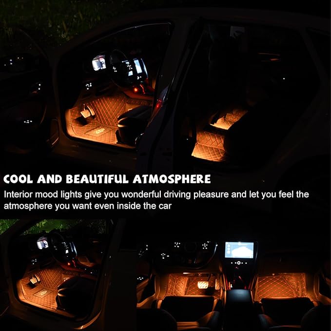 povtii Car LED Strip Light, 24 LED RGB Auto Under Dash Interior Atmosphere Lights, USB Vehicle Decorative Lamp Ambient Night Light Strip, Lighting Kit Car Accessories (Orange)