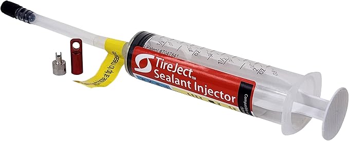 TireJect Tire Sealant Injector - Tubeless Sealant Injector Syringe Applicator Presta & Schrader Compatible - Easy Tire Sealant Installation for Bicycle & All Vehicles - 2oz with Valve Core Tools
