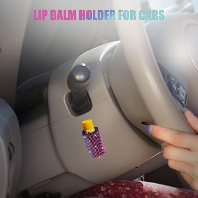 Upright Car Chapstick Holder, Bling Insulating Lip Balm Holder,Rhinestone Car Accessories for Women Interior ,Suitable for Most Vehicles. (Rainbow)
